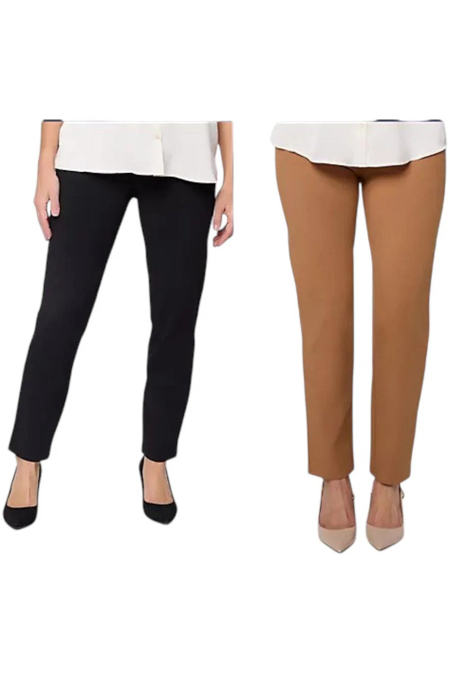 Women with Control Women`s 2-pack Slim Ankle Icon Pant Blk/Chestnut - Petites